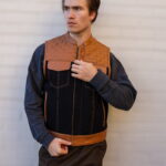 Mens Hybrid Bull Denim and Leather Motorcycle Vest