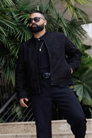 Mens Premium Nubuck Cow Hide Leather Onyx Racer Jacket